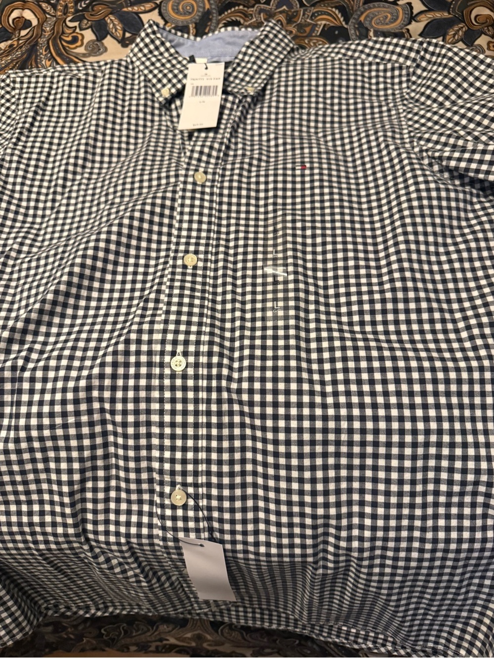Tommy Hilfiger Navy and White Gingham Button-Down Shirt - Men
